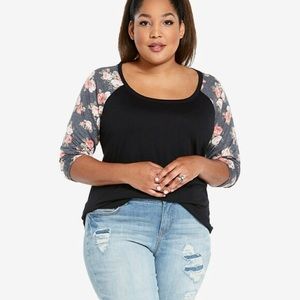Torrid Black & Floral Baseball Tee